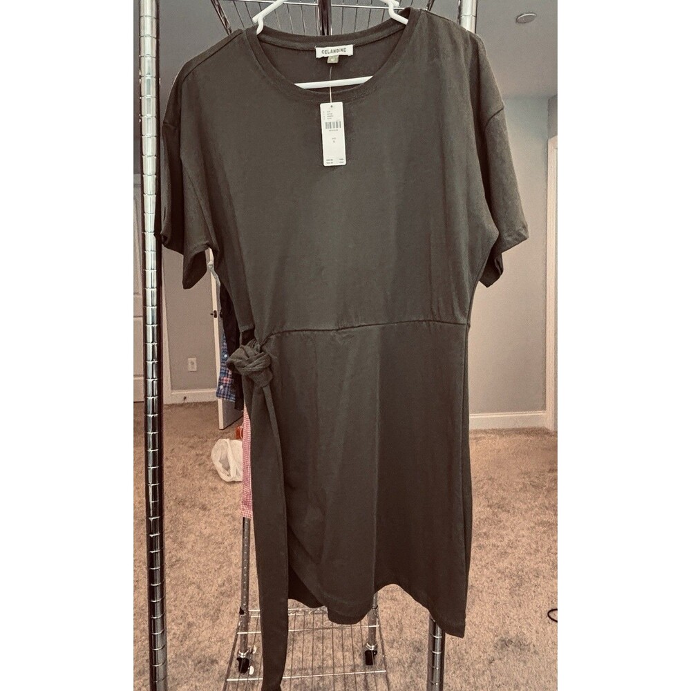 NWT Anthropologie Celandine Side Tie T-Shirt Mini Dress Olive green size Small